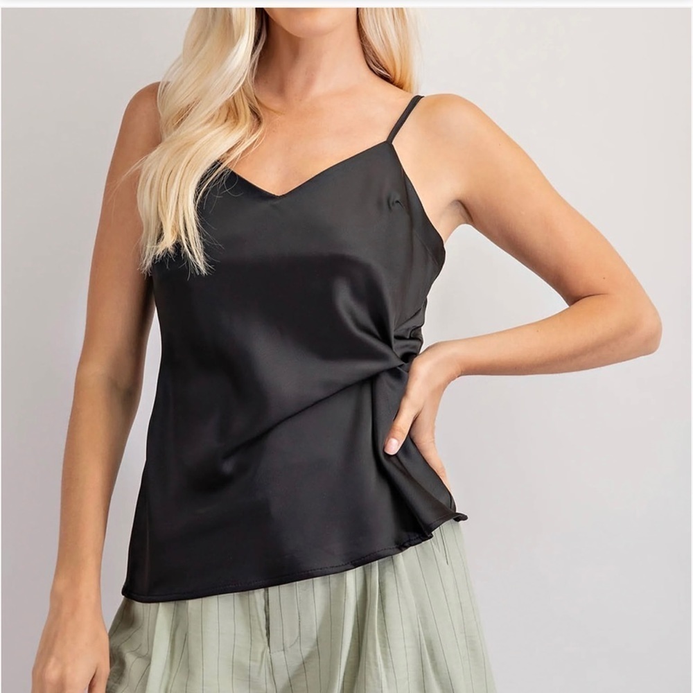 GLAM Los Angeles V-Neck Front Knot Cami Tank Adjustable Spaghetti Strap NWT